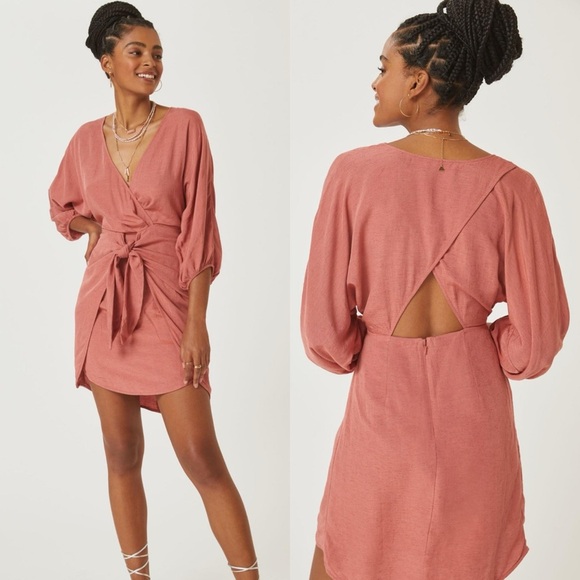 Anthropologie Puff-Sleeve Wrap Mini Dress - Picture 1 of 8
